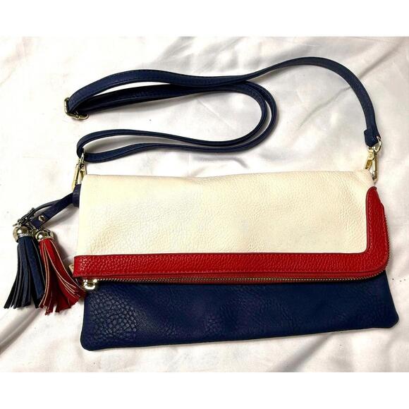 Charming Charlie Patriotic Faux Leather Tassel Flap NWOT Crossbody Handbag - Picture 1 of 8